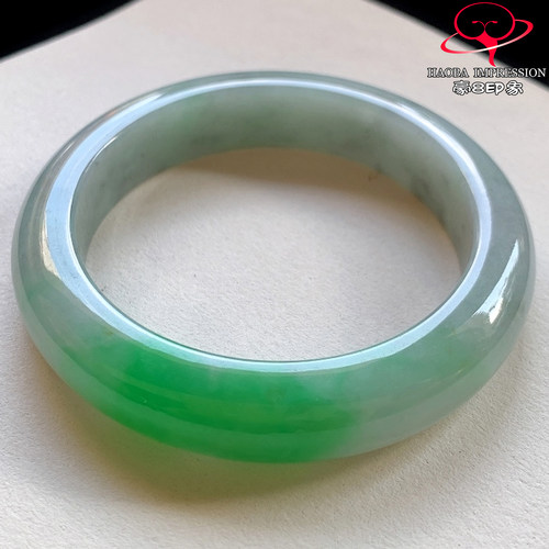 豪8印象V26880V1808翡翠手镯圈口54.4天然冰糯种阳绿乌鸡玉手镯