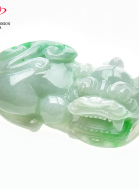 豪8印象·手镯之家M338翡翠貔貅吊坠天然白底带翠霸王貔貅玉挂件