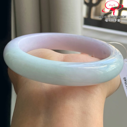 豪8印象W26080W726天然A货翡翠圈口56.4糯种春彩紫罗兰正圈玉手镯