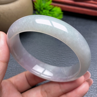 豪8印象X26128X119翡翠手镯圈口58.3mm天然a货冰糯种浅绿浅紫玉镯