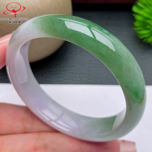 豪8印象X26128X951翡翠手镯圈口58.7天然半山水油青缅甸玉镯66g