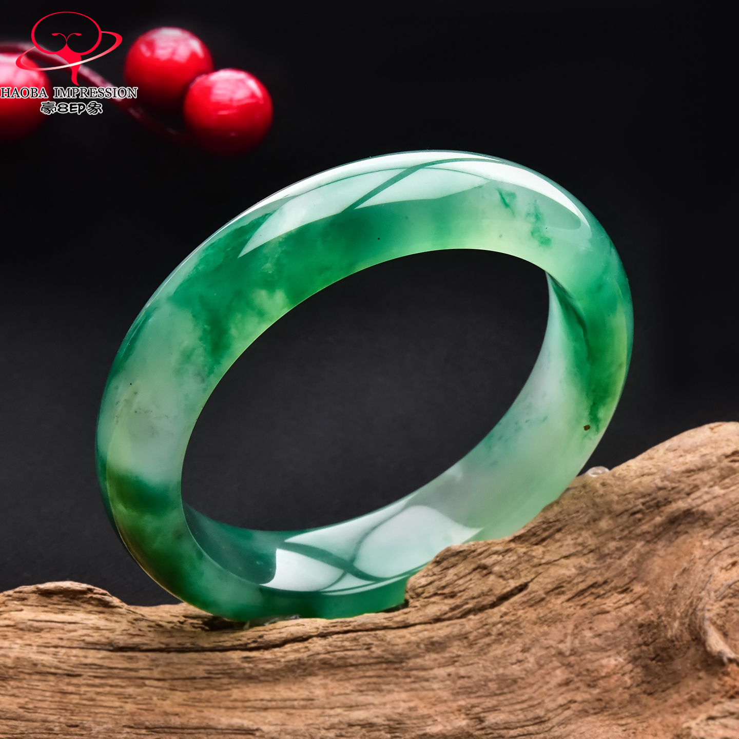 豪8印象翡王妃F525048F119非洲翠手镯圈口54.8mm冰种绿飘花玉手镯