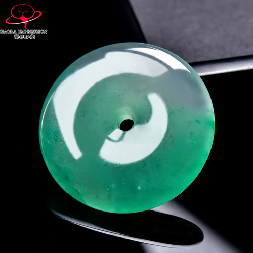 豪8印象翡王妃F25009F179非洲翠平安扣吊坠冰种绿飘花玉古环挂件