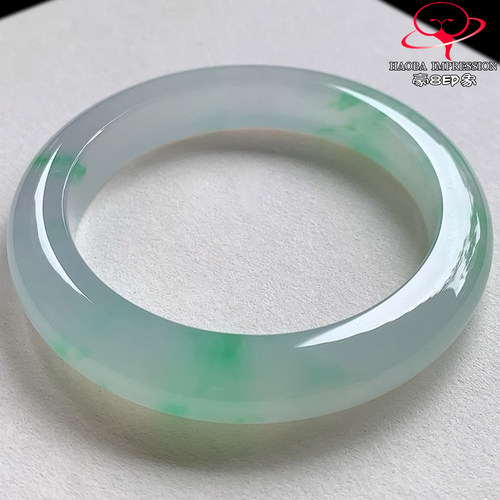 豪8印象V267600V2356翡翠手镯圈口51.7天然冰种阳绿飘花缅甸玉镯