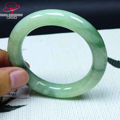 豪8印象L26060L251翡翠圆条手镯圈口52.6mm天然冰糯种绿飘花玉镯