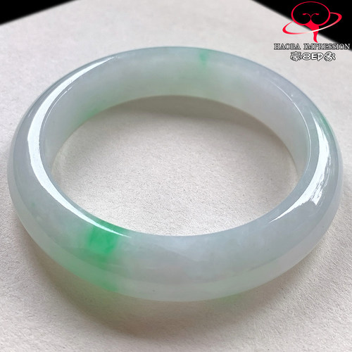 豪8印象V26480V2312翡翠手镯圈口55.7天然冰种阳绿飘花缅甸玉手镯
