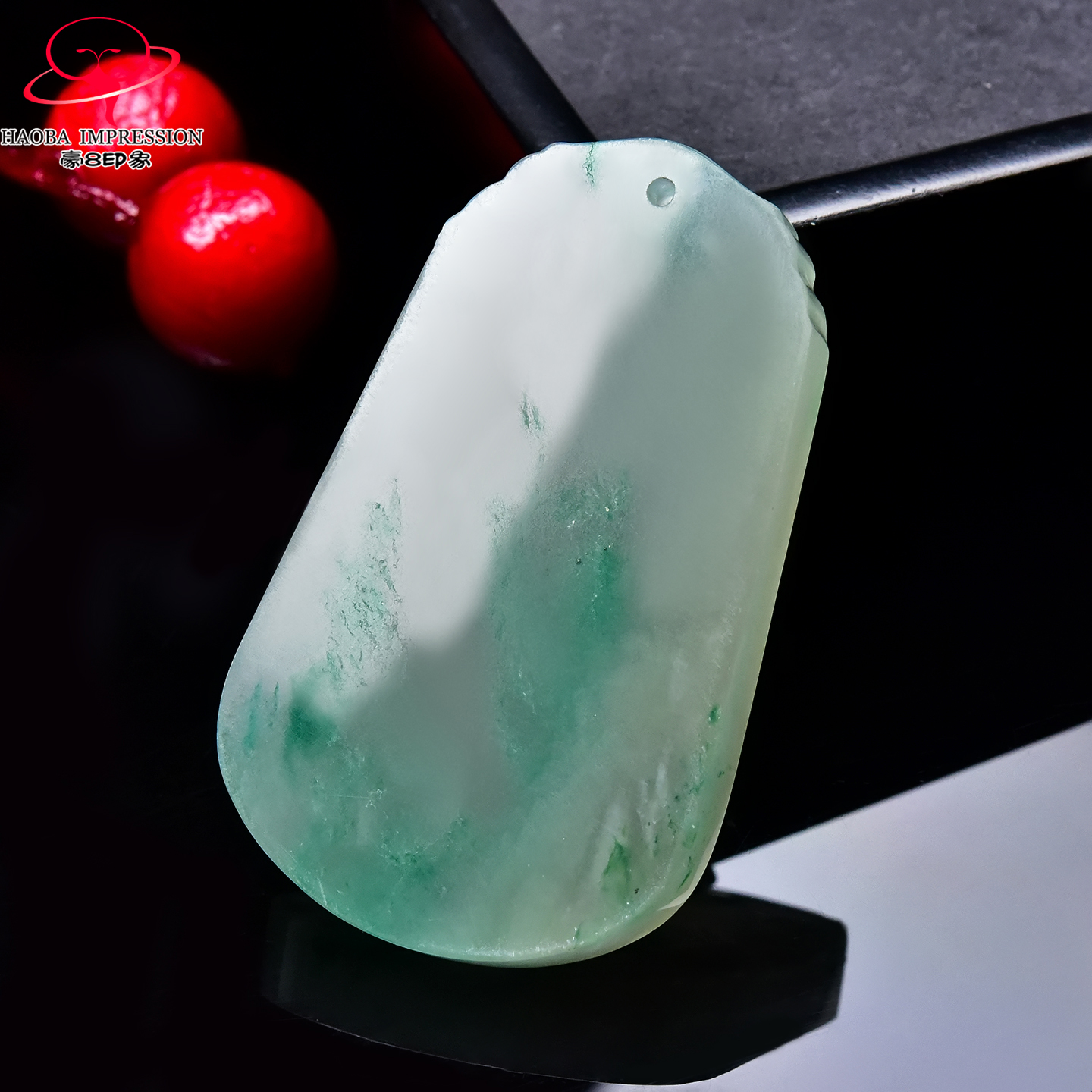 豪8印象翡王妃F25009F283非洲翠无事牌吊坠冰种绿飘花许愿牌挂件