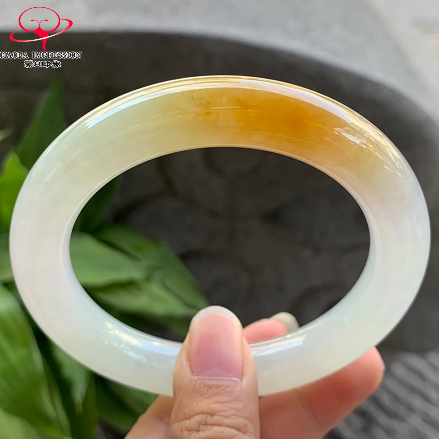 豪8印象V366翡翠圆条手镯圈口62.0天然高冰种黄翡缅甸a货玉手镯