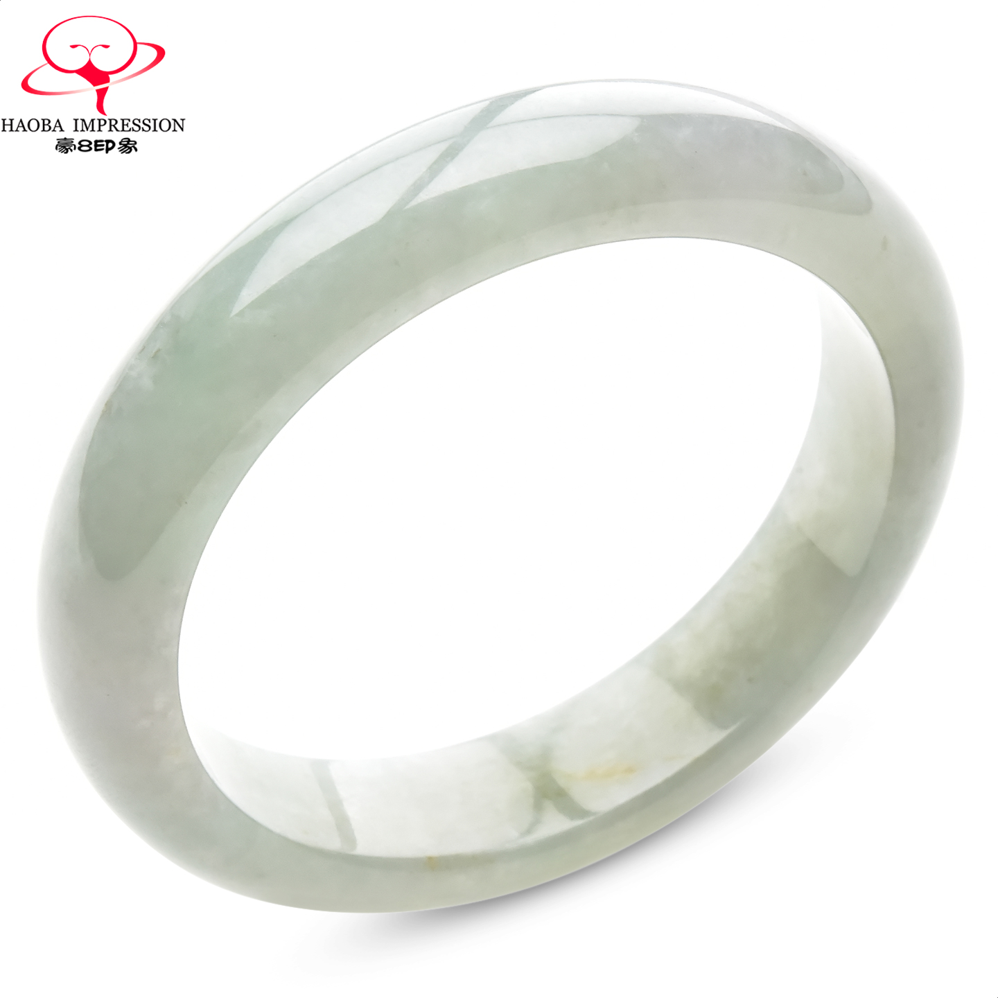 豪8印象手镯之家S325028Y404翡翠手镯圈口51.6mm天然白底浅绿玉镯