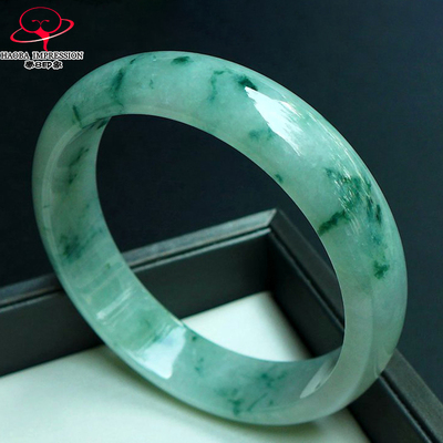豪8印象L26128L139翡翠手镯圈口62.7mm天然缅甸冰糯种绿飘花玉镯