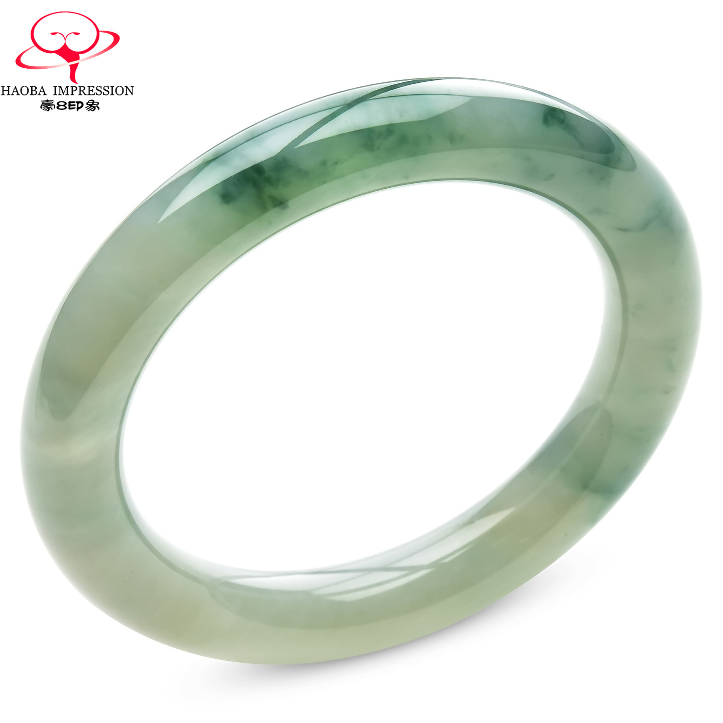 豪8印象V261080V110翡翠圆条手镯圈口53.4mm天然冰糯种绿飘花玉镯