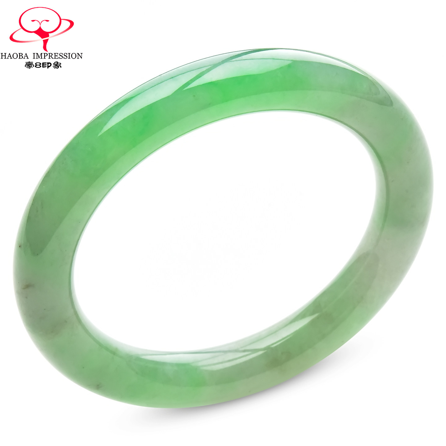 豪8印象V261500V105翡翠圆条手镯圈口54.7mm天然冰糯种果绿玉镯