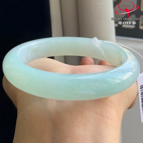 豪8印象W26128W655天然A货翡翠圈口55.7冰糯种晴绿葡萄肉正圈玉镯