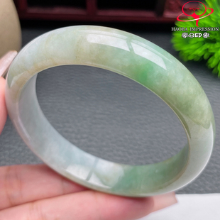 豪8印象S126010Y593翡翠手镯圈口55.7 天然缅甸半山水淡绿玉镯51g