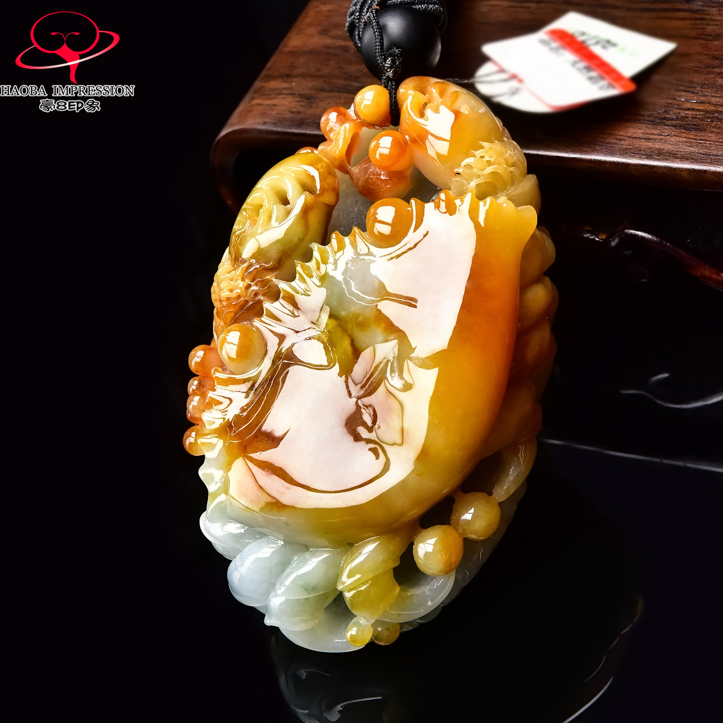 豪8印象·手镯之家M406翡翠螃蟹把件天然缅甸a货玉石黄翡淡绿把玩
