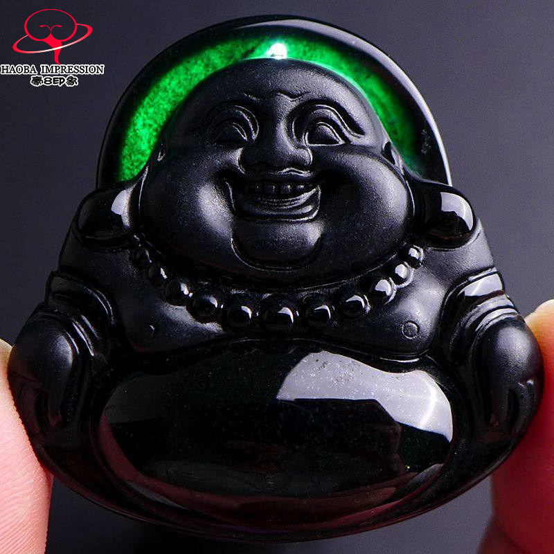 豪8印象L26022L663翡翠笑佛吊坠天然冰糯种墨翠玉佛公弥勒佛挂件