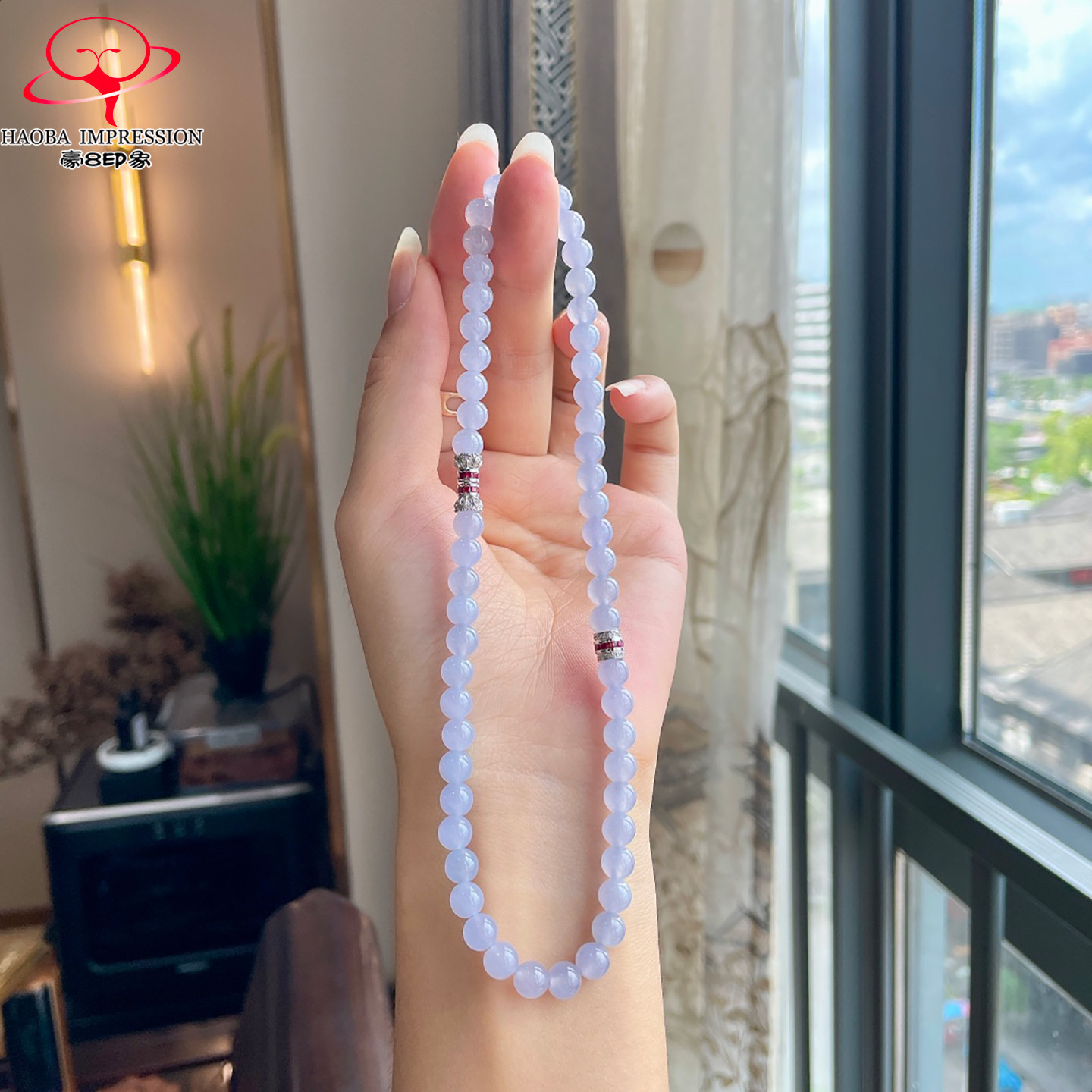 豪8印象P907翡翠项链珠链手链手串6.5/54颗冰种粉紫珠三合一戴法