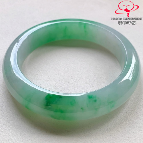豪8印象V262200V2470翡翠手镯圈口53.6天然冰种阳绿缅甸玉手镯a货