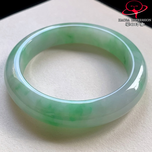 豪8印象V26800V1841翡翠手镯圈口58天然冰糯种白底青阳绿玉手镯