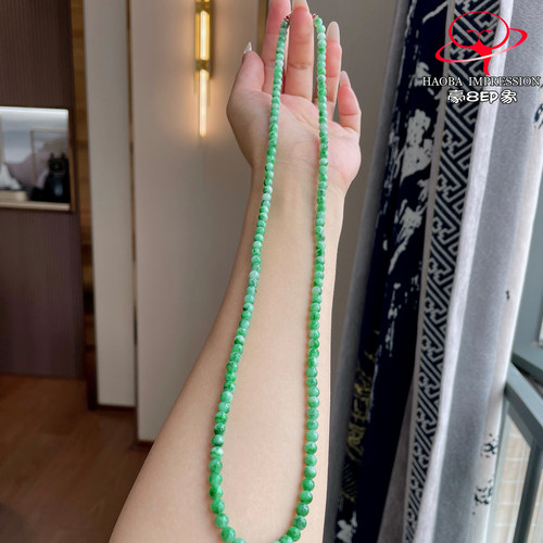 豪8印象P26060P2383翡翠项链天然冰糯种阳绿飘花缅甸玉石佛珠手串