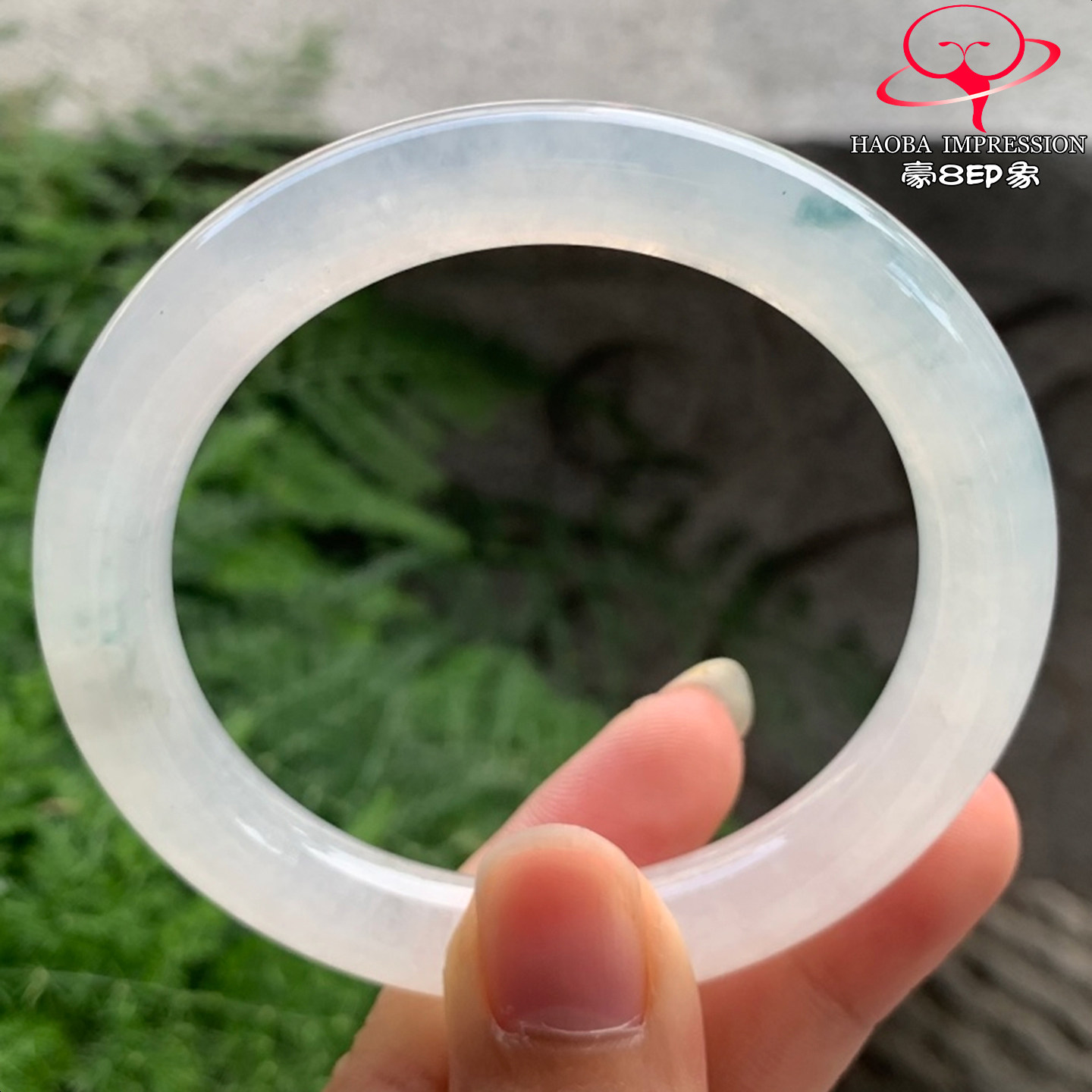 豪8印象V261080V1400翡翠圆条手镯圈口55.7天然冰种白月光玉手镯