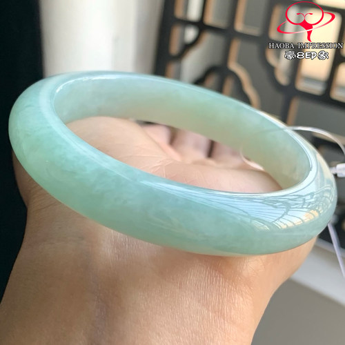 豪8印象W26080W710天然A货翡翠圈口53.6冰种晴水葡萄肉正圈玉手镯