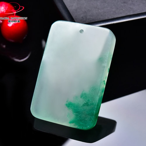 豪8印象翡王妃F25009F281非洲翠无事牌吊坠冰种绿飘花许愿牌挂件