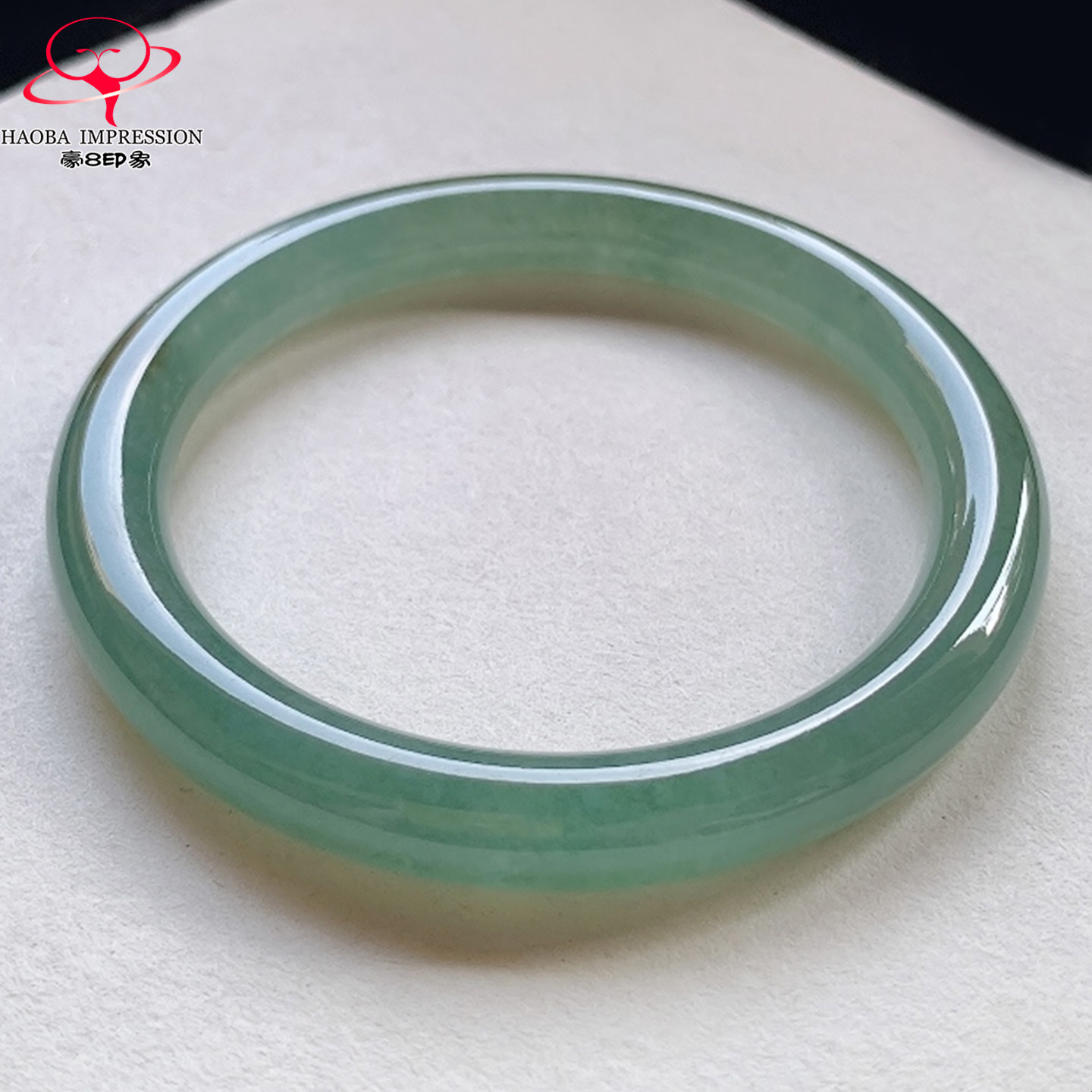 豪8印象V26480V481圆条翡翠手镯圈口55.2冰油绿天然A货缅甸玉镯子