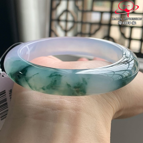 豪8印象W263600W124翡翠手镯圈口54天然冰种紫底蓝飘花缅甸玉手镯