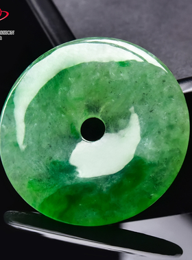 豪8印象·手镯之家M319翡翠平安扣吊坠天然冰种翠绿飘花玉挂件