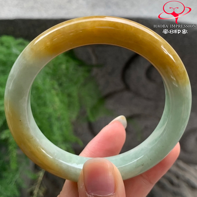 豪8印象V26228V1534翡翠手镯圈口55.6天然冰糯种黄翡缅甸玉手镯