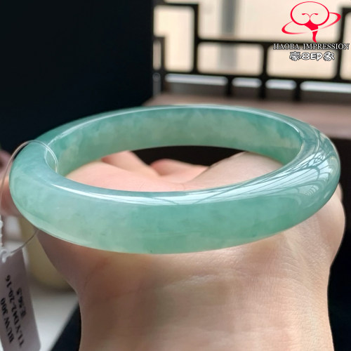 豪8印象W26480W306翡翠手镯圈口56.5天然冰种湖水绿缅甸玉手镯