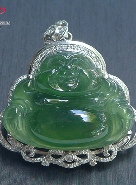 豪8印象手镯之家Z26300Z158翡翠笑佛吊坠满油绿镶18K金佛公挂件