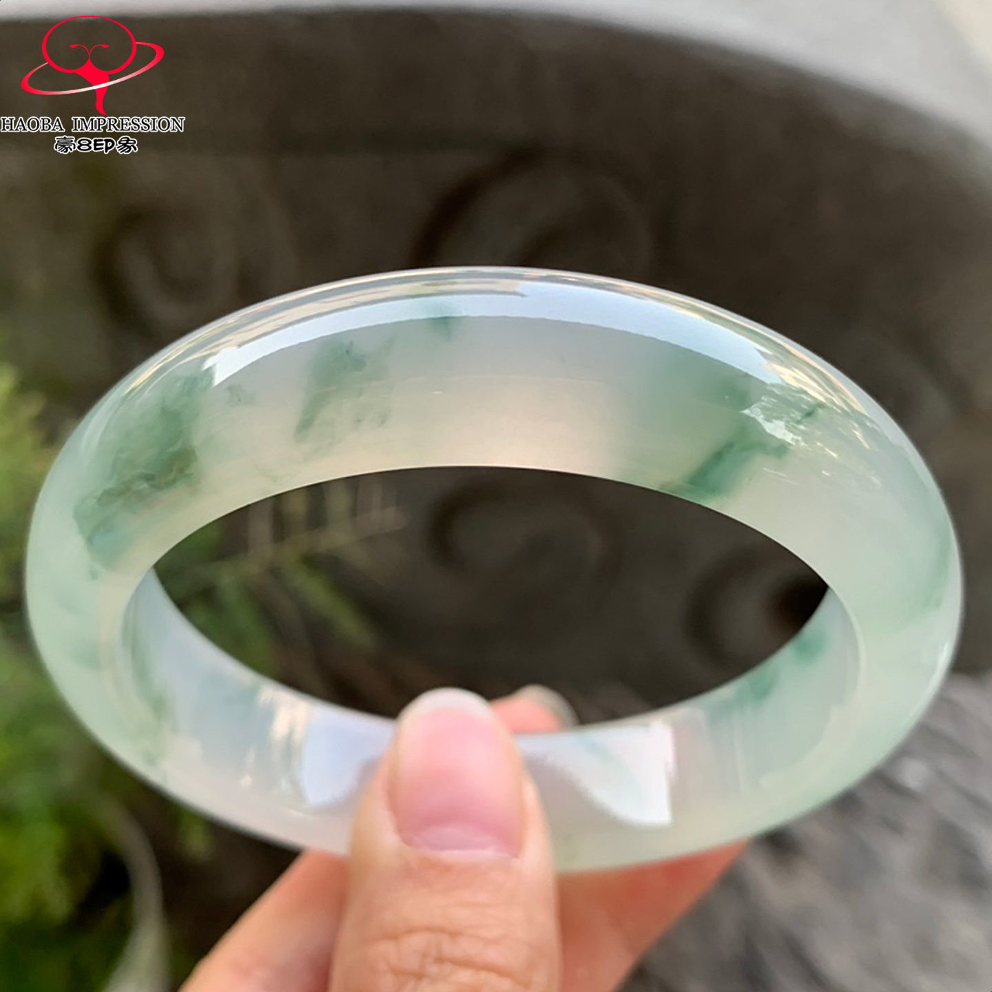 豪8印象V285翡翠手镯圈口57.6天然冰种蓝绿飘花缅甸a货玉手镯