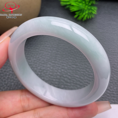 豪8印象S326028Y547翡翠手镯圈口53.8天然白底浅蓝缅甸玉手镯59g