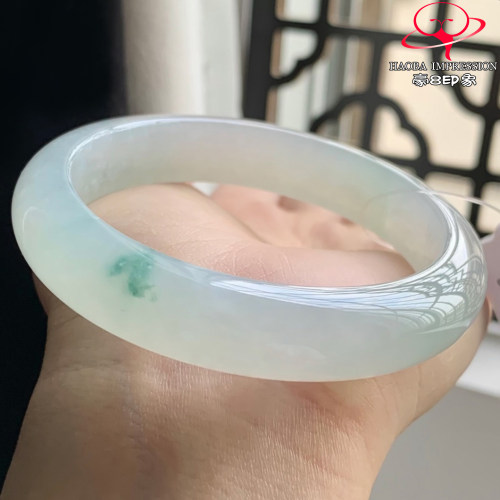 豪8印象W261500W138翡翠手镯圈口56.9天然冰种飘绿花缅甸玉手镯