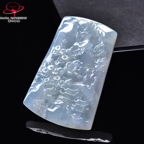 豪8印象手镯之家G26160G149翡翠山水牌吊坠天然缅甸冰种浅绿挂件