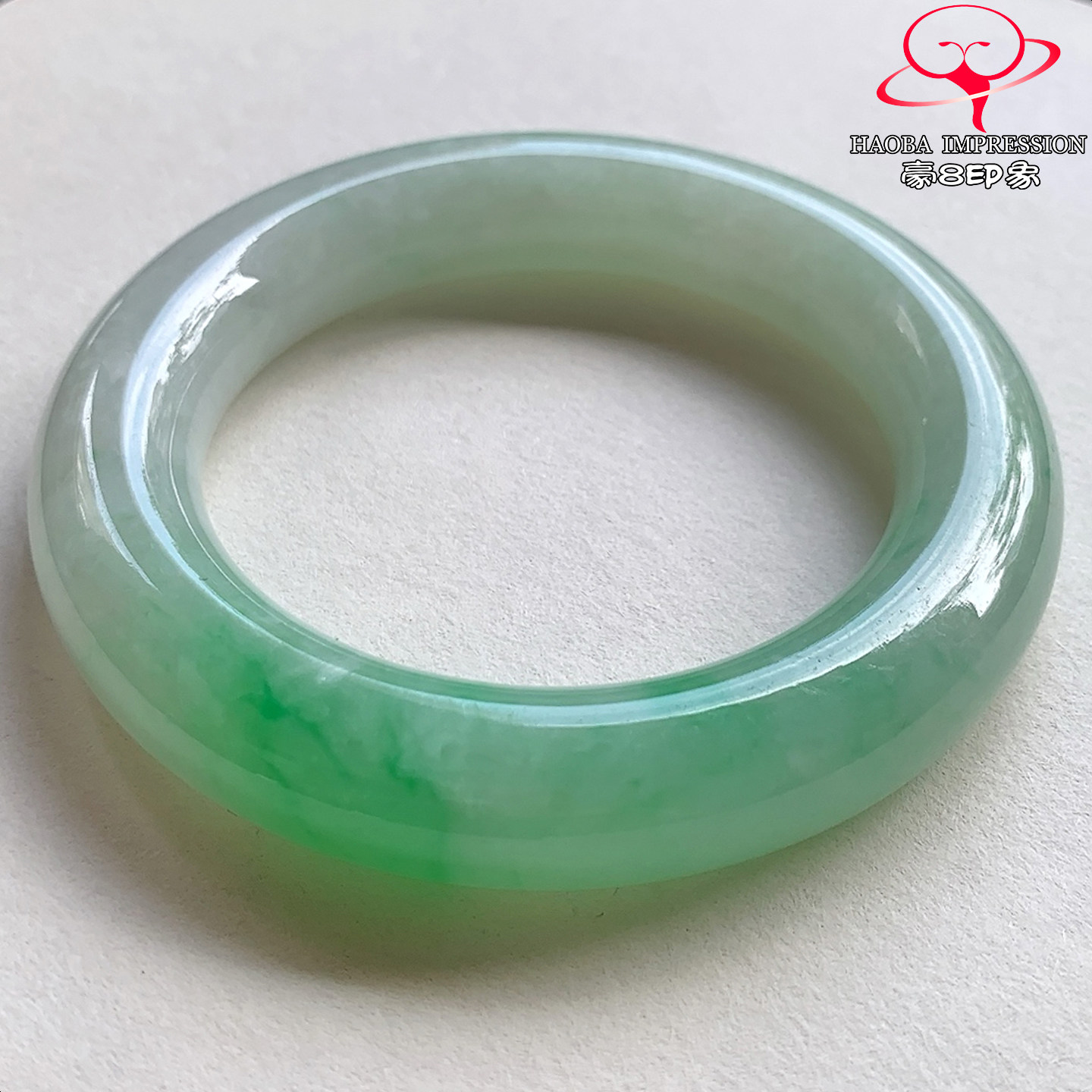 豪8印象V26700V1860翡翠圆条手镯圈口56.8天然冰糯种阳绿缅甸玉镯