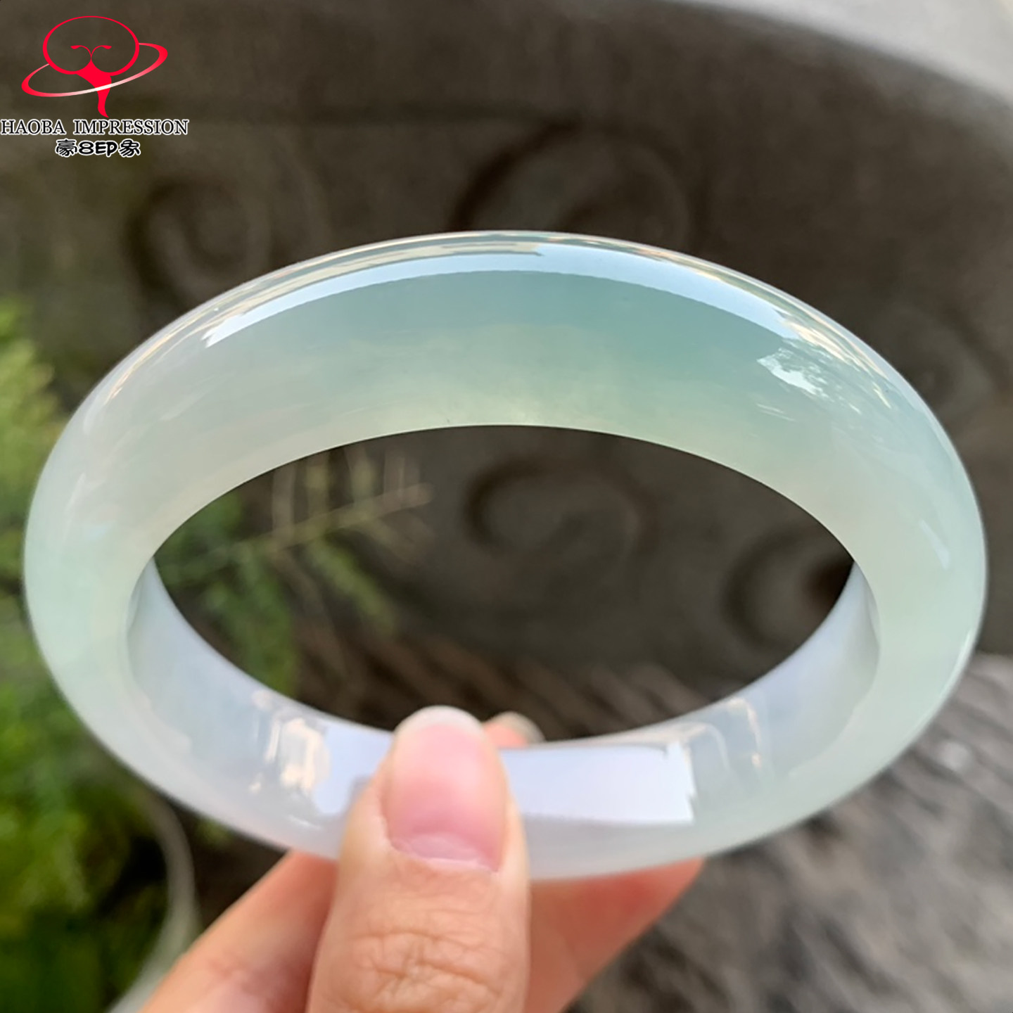 豪8印象V286翡翠手镯圈口63.3天然冰种天空蓝缅甸a货玉石手镯