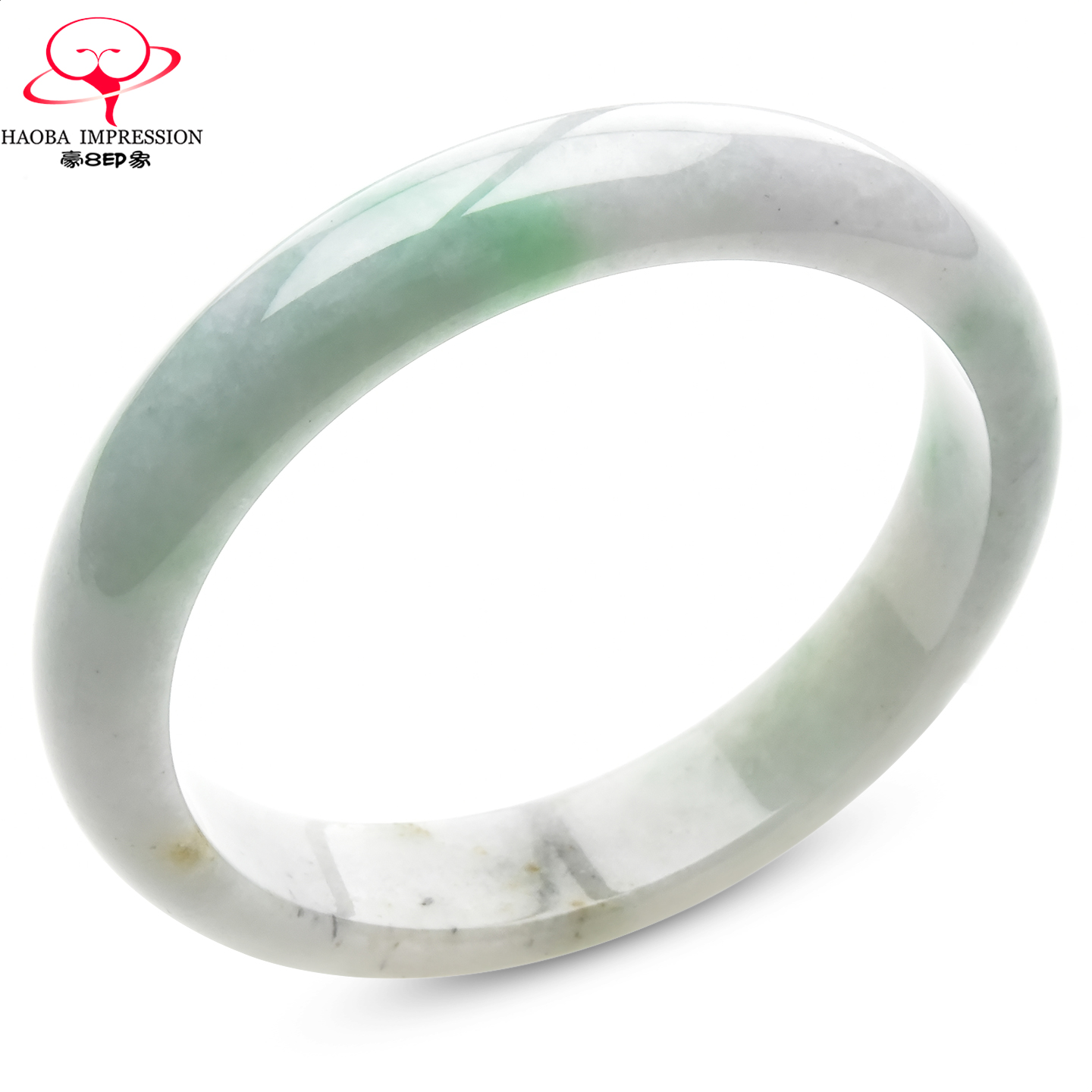 豪8印象手镯之家S225018Y453翡翠手镯圈口58.3mm天然白底带绿玉镯