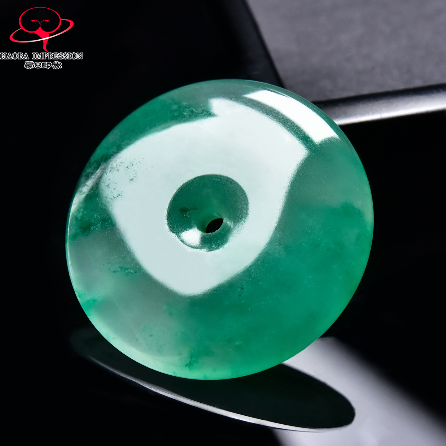 豪8印象翡王妃F25005F192非洲翠平安扣吊坠冰种绿飘花玉古环挂件