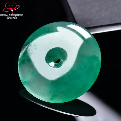 豪8印象翡王妃F25005F192非洲翠平安扣吊坠冰种绿飘花玉古环挂件