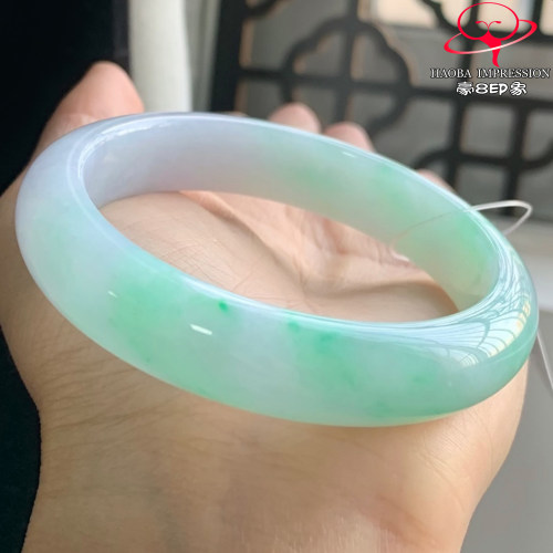 豪8印象W261000W175翡翠手镯圈口55.3天然冰糯种粉紫阳绿玉手镯