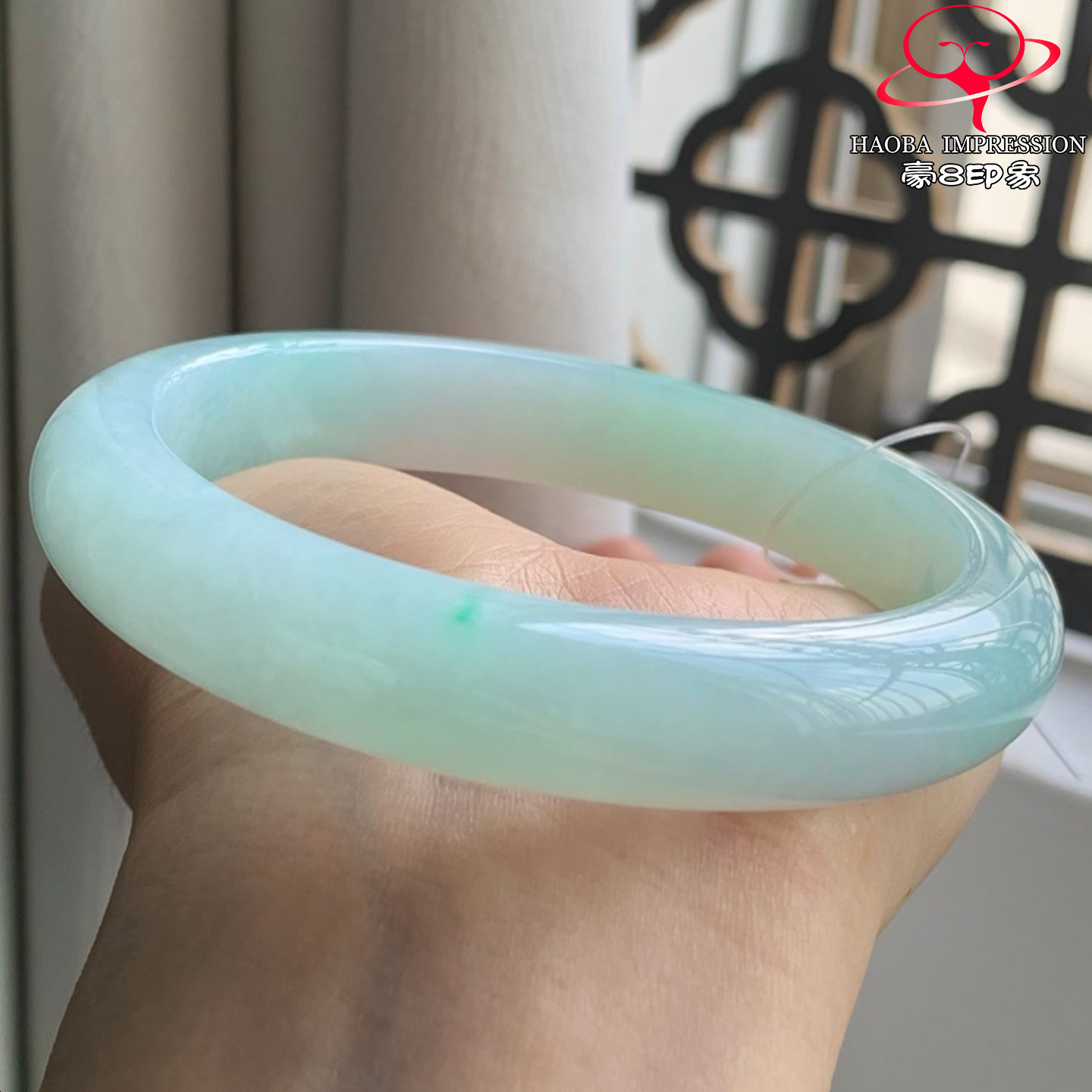 豪8印象W26360W365翡翠手镯圈口61.2天然冰糯种苹果绿缅甸玉手镯