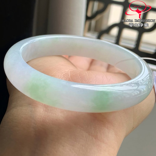 豪8印象W26150W559翡翠手镯圈口52.3天然冰糯种绿飘花缅甸玉手镯