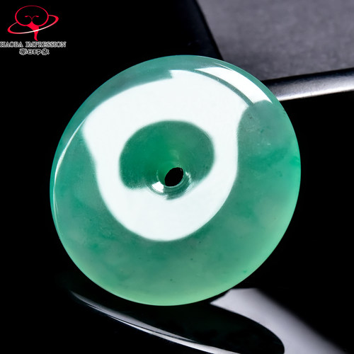 豪8印象翡王妃F25005F191非洲翠平安扣吊坠冰种绿飘花玉古环挂件