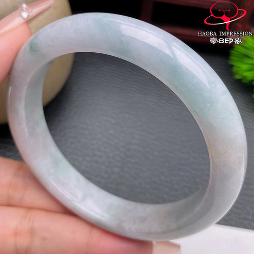 豪8印象X26060X1246翡翠手镯圈口61.0天然紫底飘绿花缅甸玉镯70g