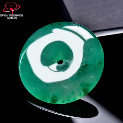 豪8印象翡王妃F25009F180非洲翠平安扣吊坠冰种绿飘花玉古环挂件