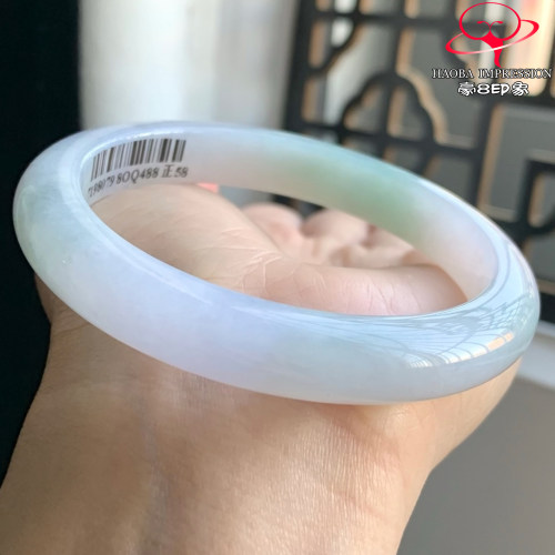 豪8印象W26080W705天然A货翡翠圈口58.2冰糯种清水芙蓉正圈玉手镯