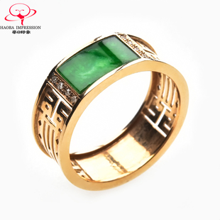 豪8印象·手镯之家M187翡翠戒指内径18.8mm冰种镶18K金阳绿戒指